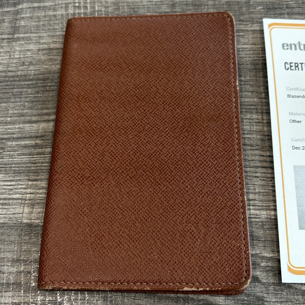 Louis Vuitton Brown Leather Textured Passport Holder Photo Holder With COA